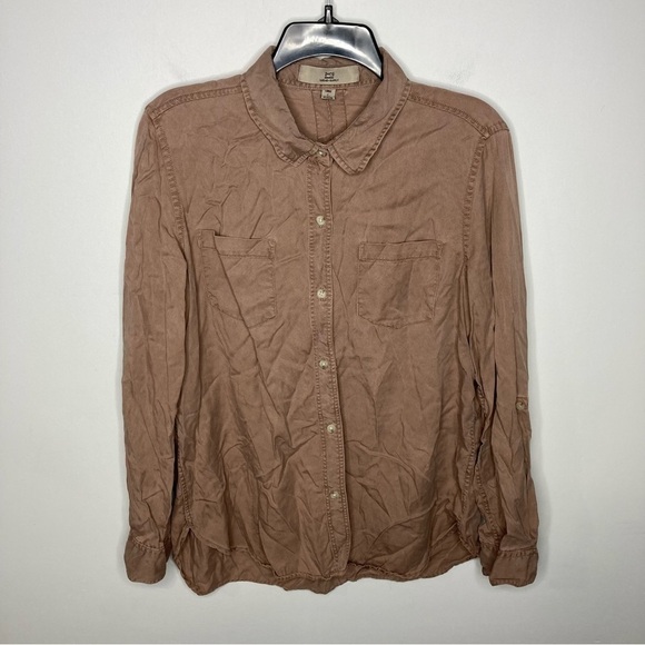 Thread & supply basic brown button down shirt size large - Picture 1 of 4